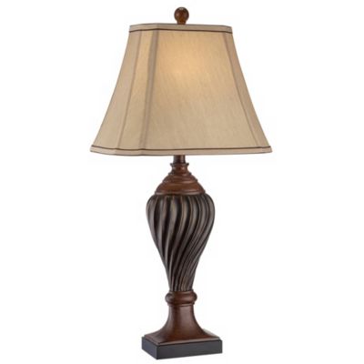 Regency Hill Traditional Table Lamp 28.5" Tall Carved Two Tone Brown Urn Shaped Beige Fabric Shade for Living Room Family Bedroom Bedside