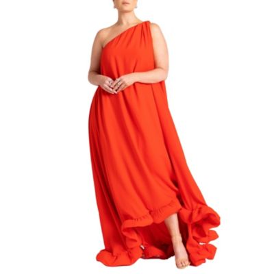 ELOQUII Women's Dramatic One-Shoulder Ruffle Gown