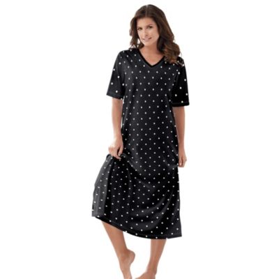 Dreams & Co. Женская хлопковая рубашка для сна V-Neck Short Sleeve Midi