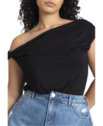 ELOQUII Women's Asym Twist Sleeve Top