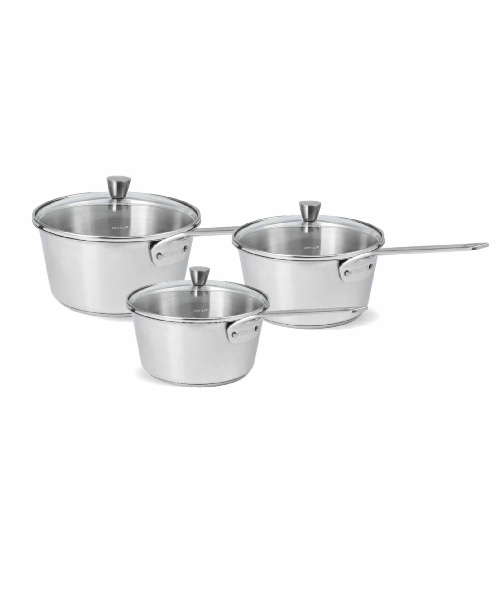 Cristel 1826 3-Piece Stainless Steel Saucepan Set with Glass Lids