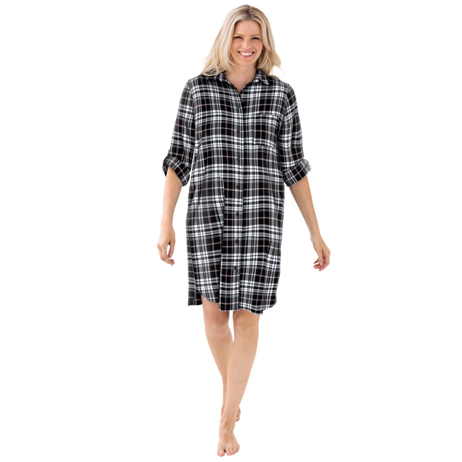 Dreams & Co. Plus Size Dreams and Co. Plaid Flannel Button-Front Sleepshirt