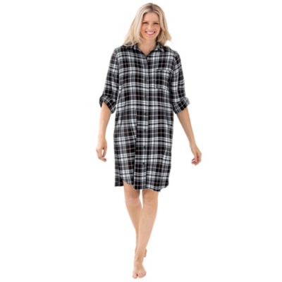 Рубашка для сна Dreams & Co. Women's Plaid Flannel Button-Front Sleepshirt