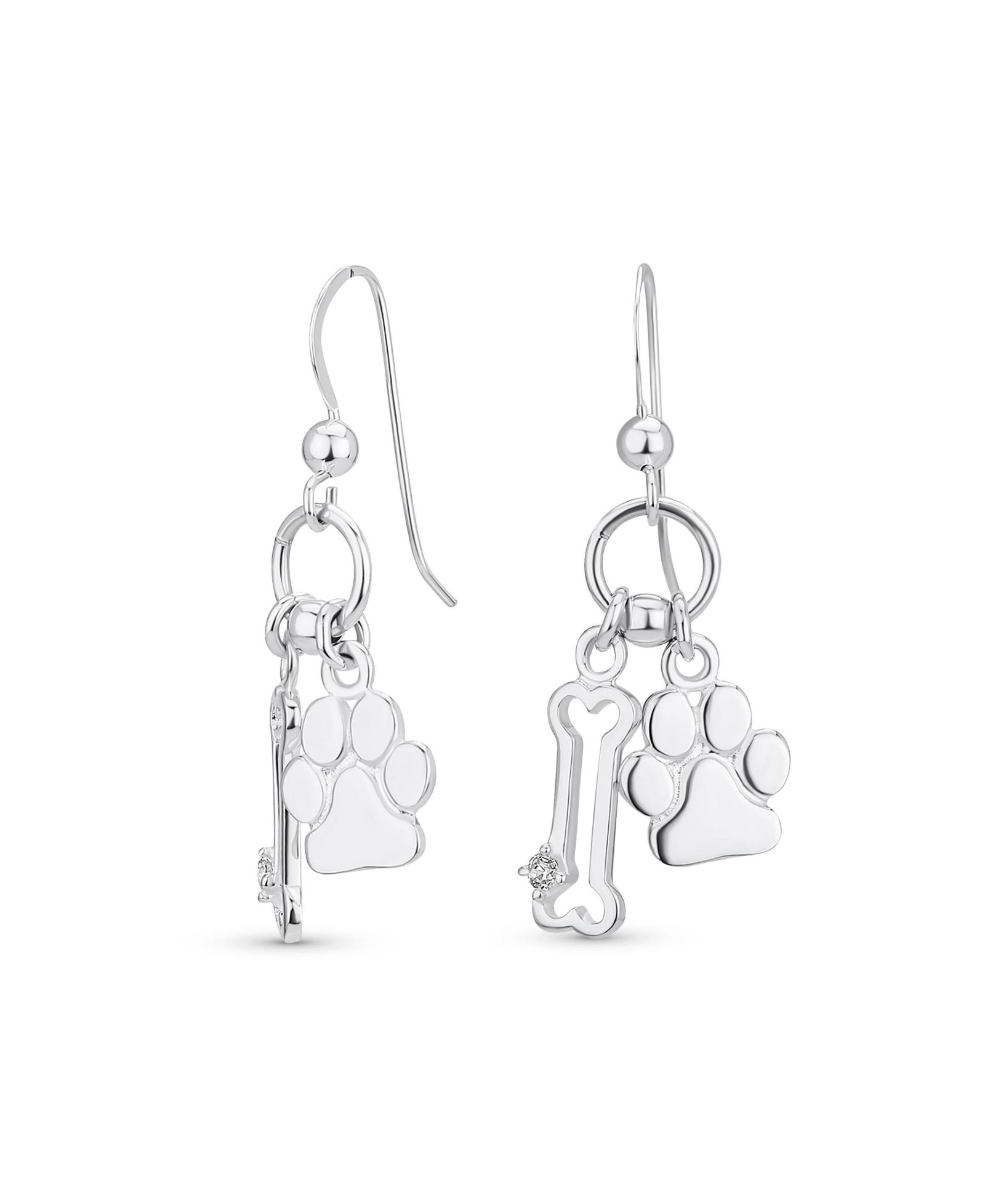 Bling Jewelry серьги-капли с подвесками в виде собачьей кости и отпечатка лапы из стерлингового серебра .925 с рыболовным крючком