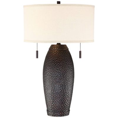 Franklin Iron Works Rustic Farmhouse Vintage Table Lamp with USB Charging Port 31" Tall Bronze Drum Shade Living Room Bedroom House Bedside