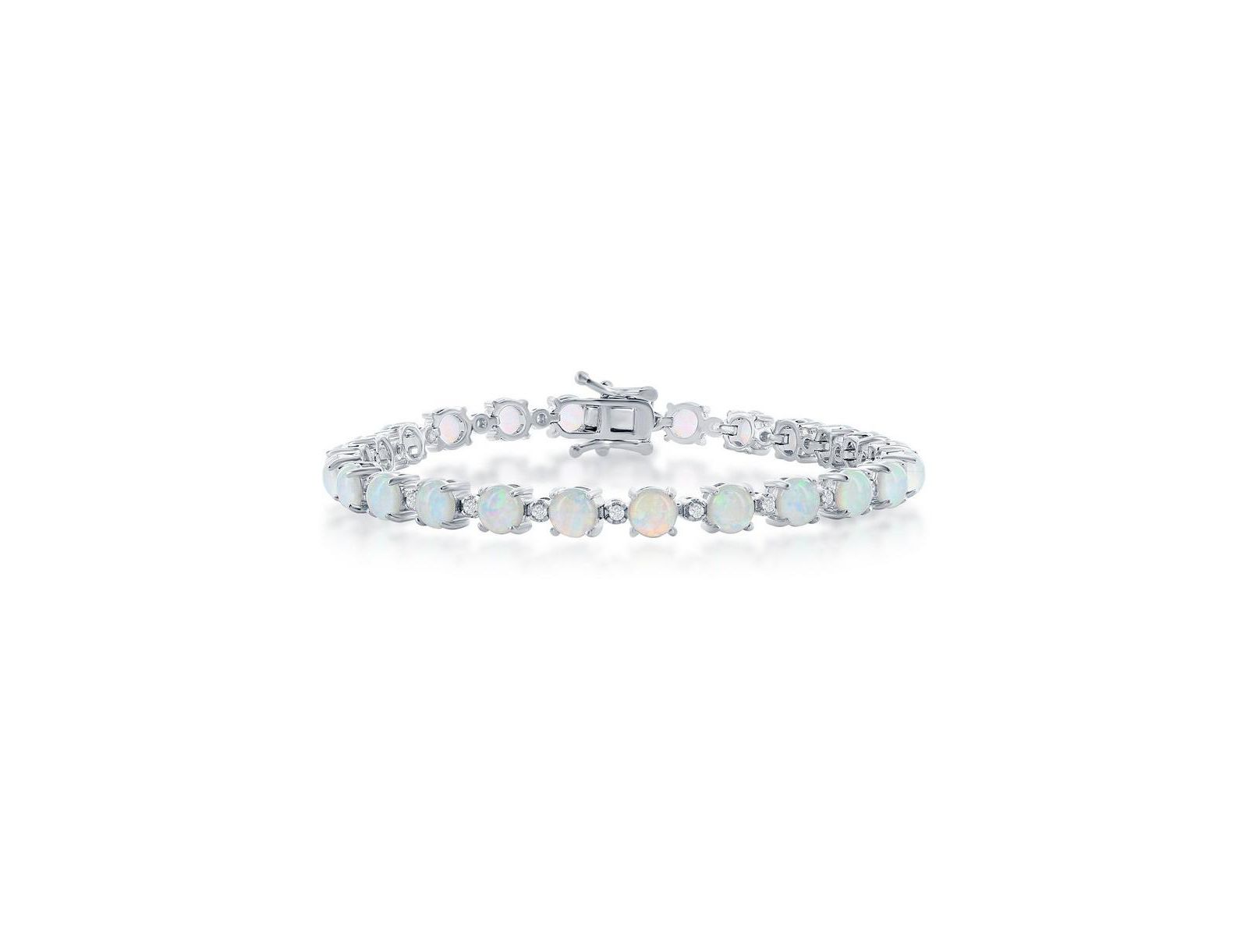 Браслет Caribbean Treasures Sterling Silver Round Synthetic Opal & CZ Tennis