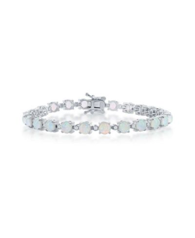 Caribbean Treasures Sterling Silver Round Synthetic Opal & CZ Tennis Bracelet