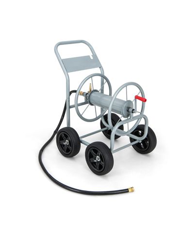 INOLAIT Garden Water Hose Reel Cart with 4 Wheels and Non-slip Grip - Silver