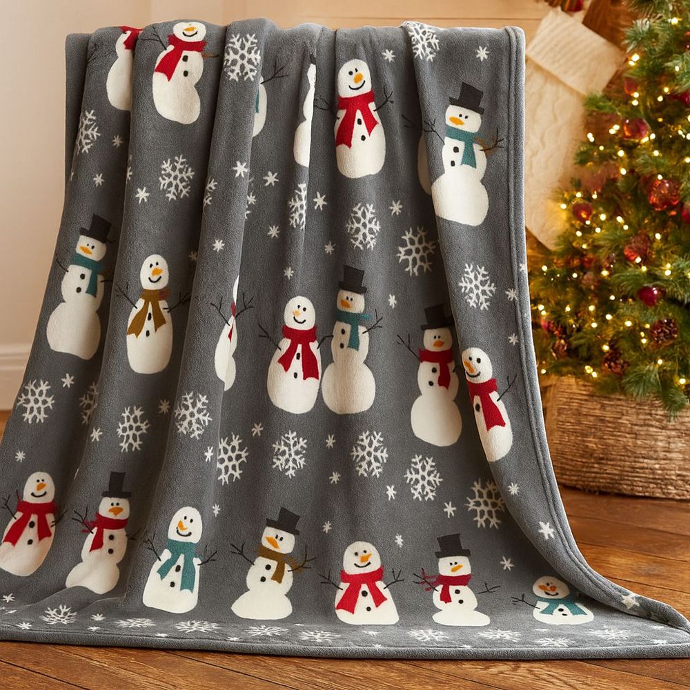 Kate Aurora Ultra Soft & Cozy Christmas Snowman Plush Accent Throw Blanket Cover, 50 in. W x 60 in. L