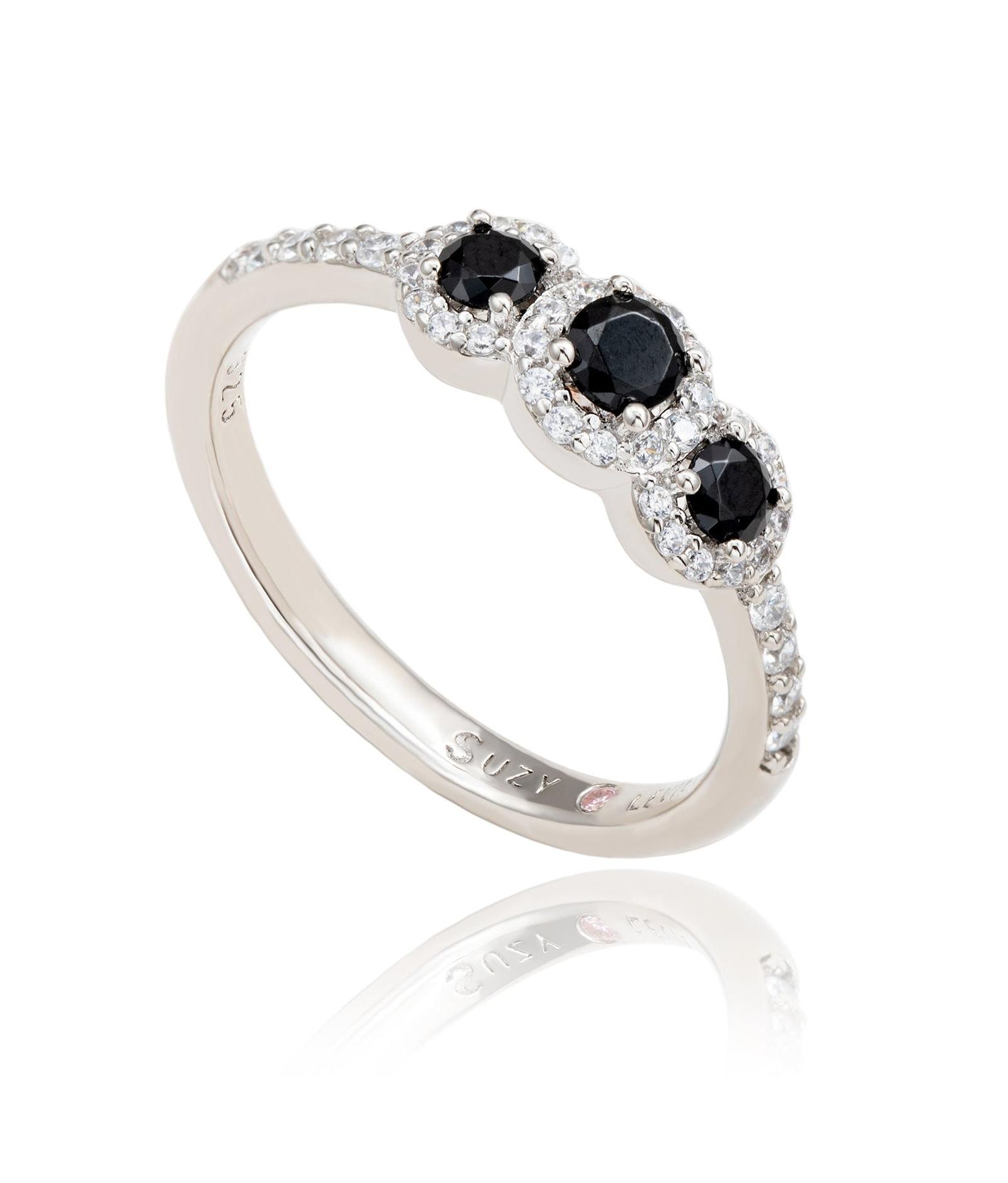 Suzy Levian Cubic Zirconia 3-Stone Halo Ring