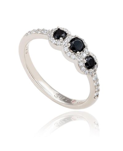 Кольцо Suzy Levian New York Sterling Silver Cubic Zirconia 3-Stone Halo Petite