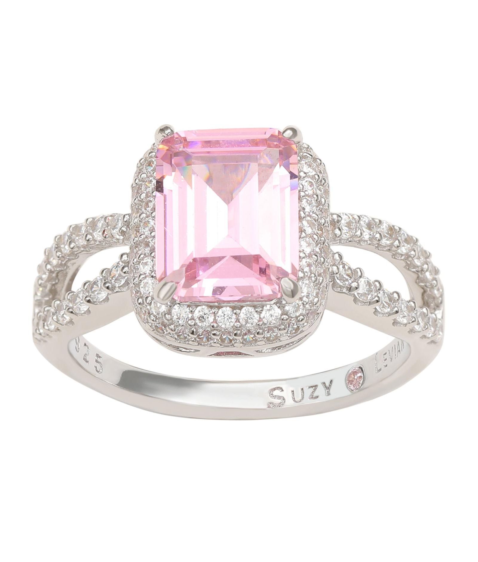 Кольцо Suzy Levian Sterling Silver с розовым камнем и цирконием