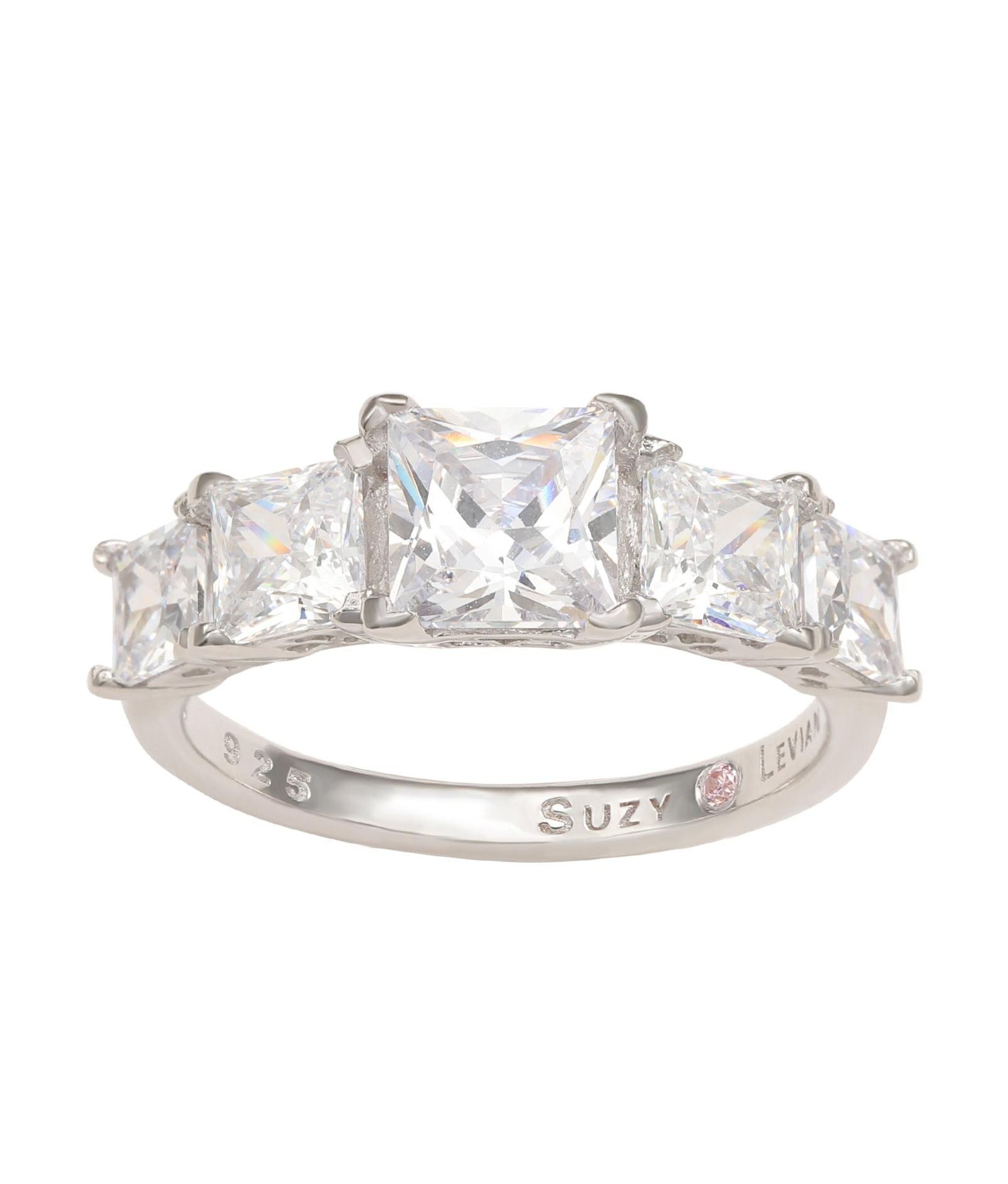 Обручальное кольцо Suzy Levian Sterling Silver Cubic Zirconia 5-Stone Princess-cut