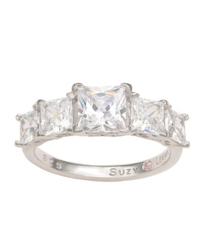 Обручальное кольцо Suzy Levian Sterling Silver Cubic Zirconia 5-Stone Princess-cut