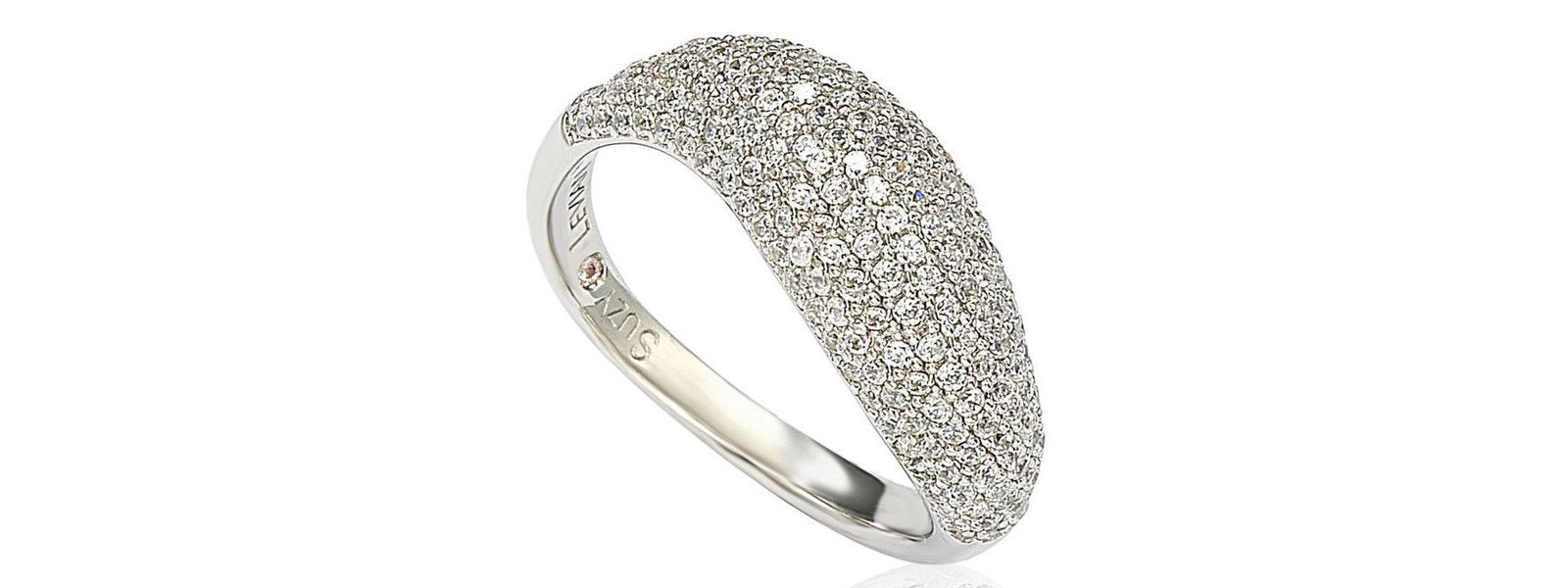 SUZY LEVIAN NEW YORK Sterling Silver Cubic Zirconia Pave Curved Puff Ring