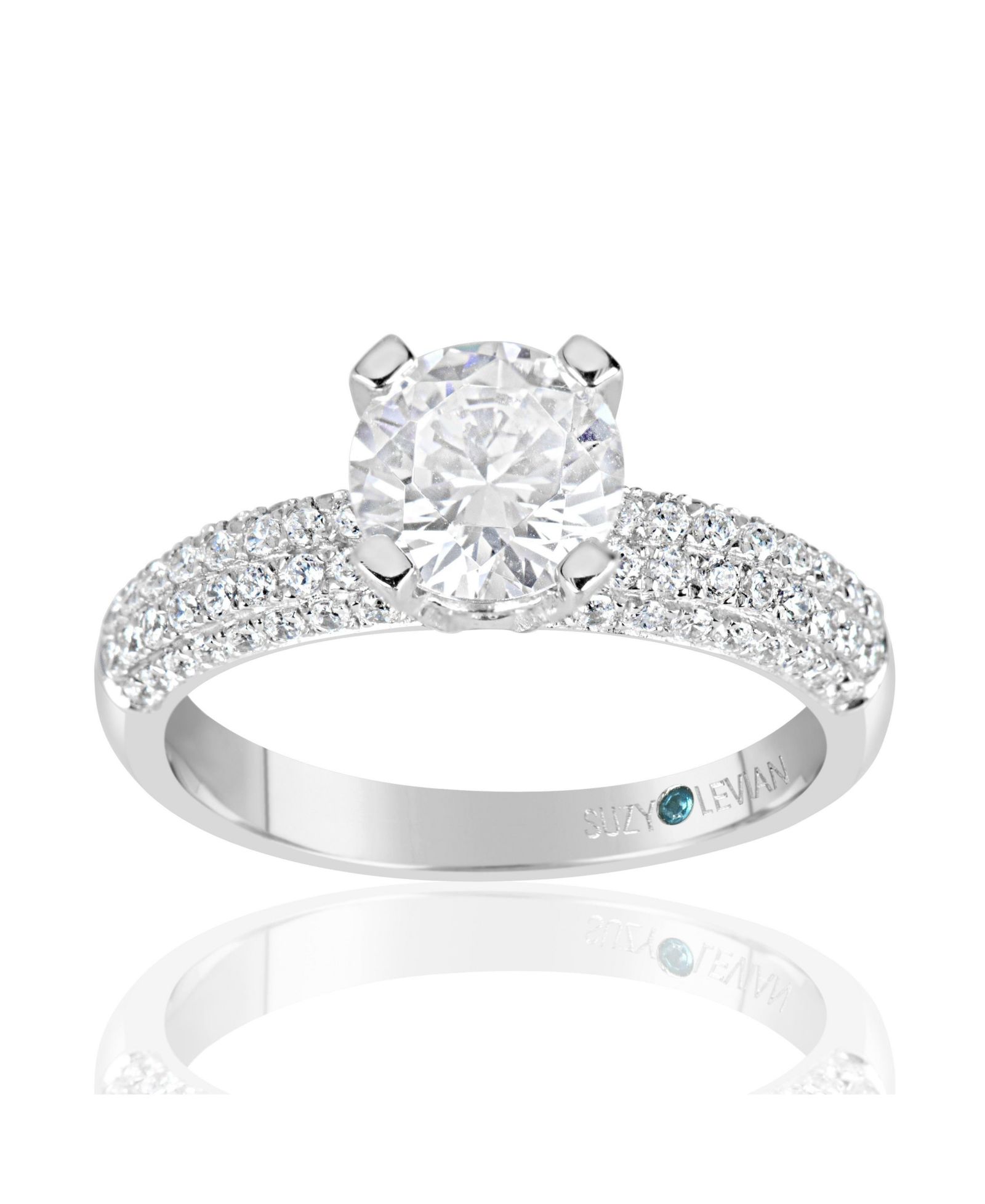 Suzy Levian Кольцо с бриллиантовым паве из серебра Sterling Silver Cubic Zirconia Bridal