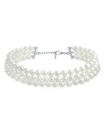 Bling Jewelry Чокер-ожерелье с широкой имитацией жемчуга, серебристый цвет