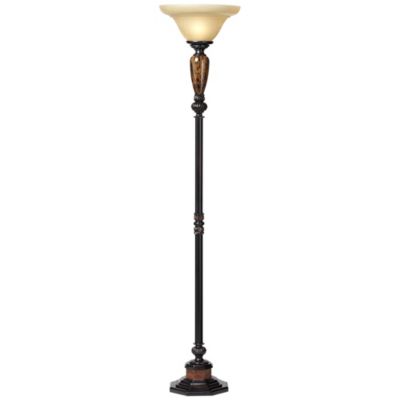 Kathy Ireland Sonnett Industrial Vintage like Torchiere Floor Lamp Standing 72" Tall Faux Marble Alabaster Glass Shade Decor