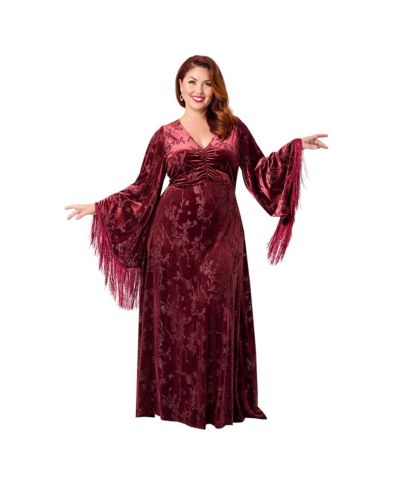 Smak Parlour Women's Plus Size Fringed Long Bell Sleeved Ruched Maxi Dress
