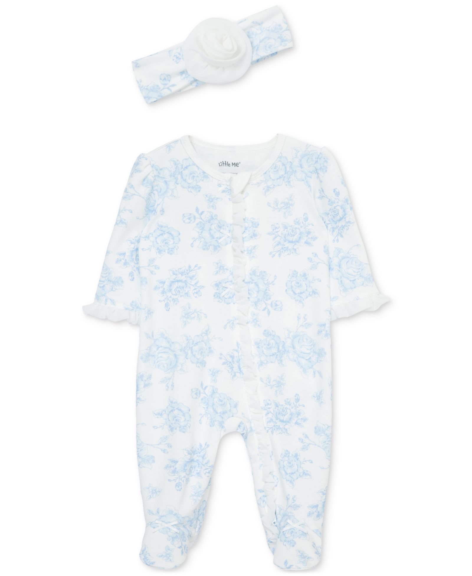 Комплект Little Me Baby Girls Cotton Blue Roses Footie & Headband