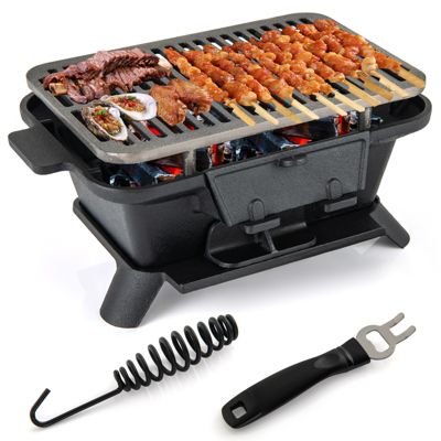 Gymax Heavy Duty Cast Iron Charcoal Grill Tabletop BBQ Grill Stove for Camping Picnic