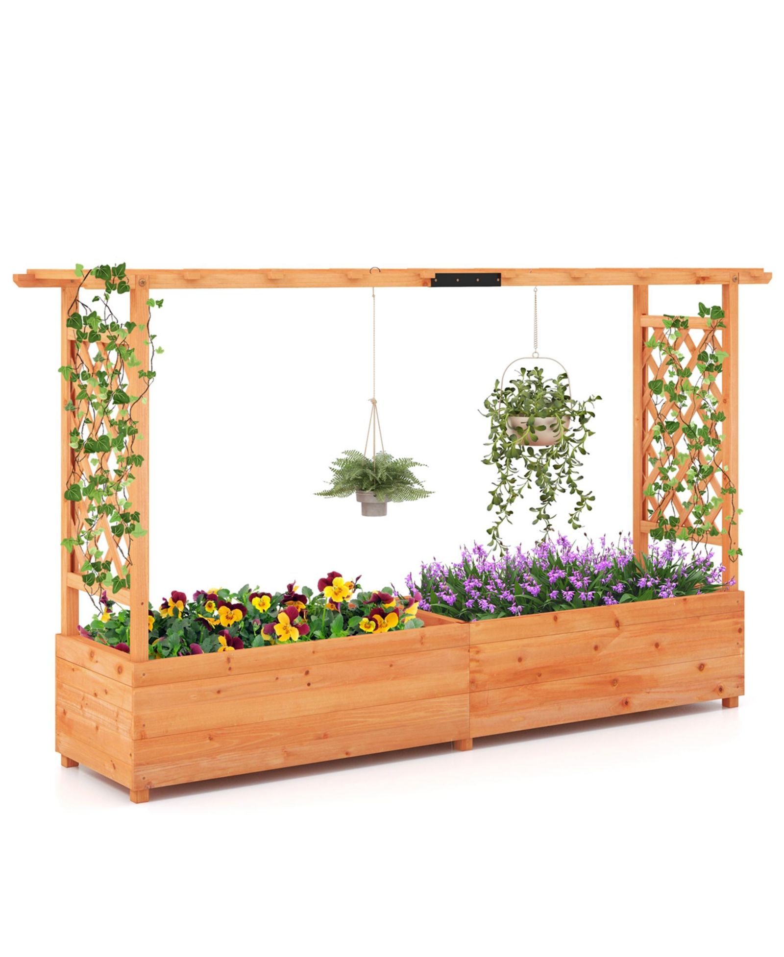 1 PCS Raised Garden Bed with Trellis Hanging Roof Planter Box