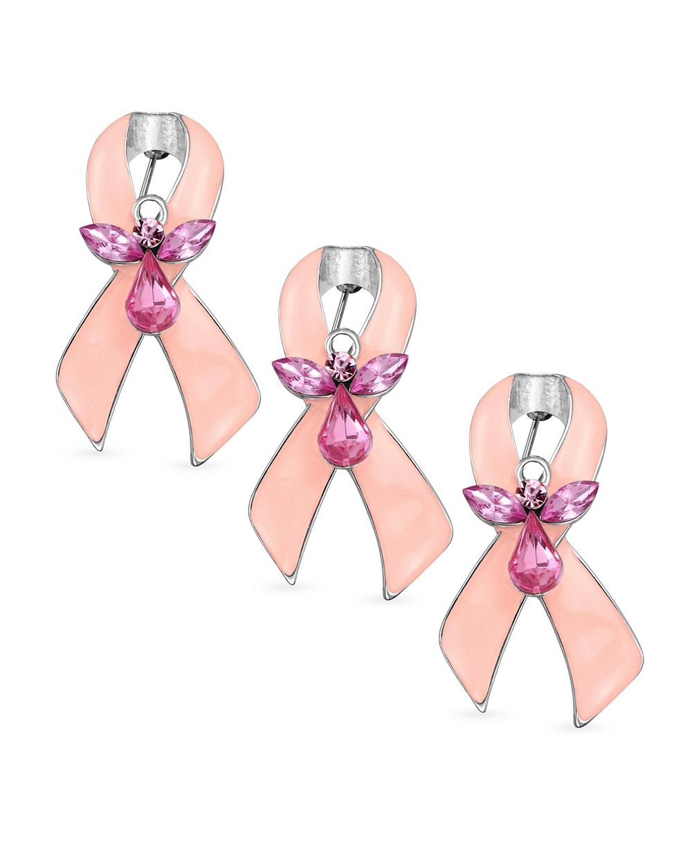 Bling Jewelry набор из 3 брошей с лентами, кристаллами и эмалью, серебристое напыление