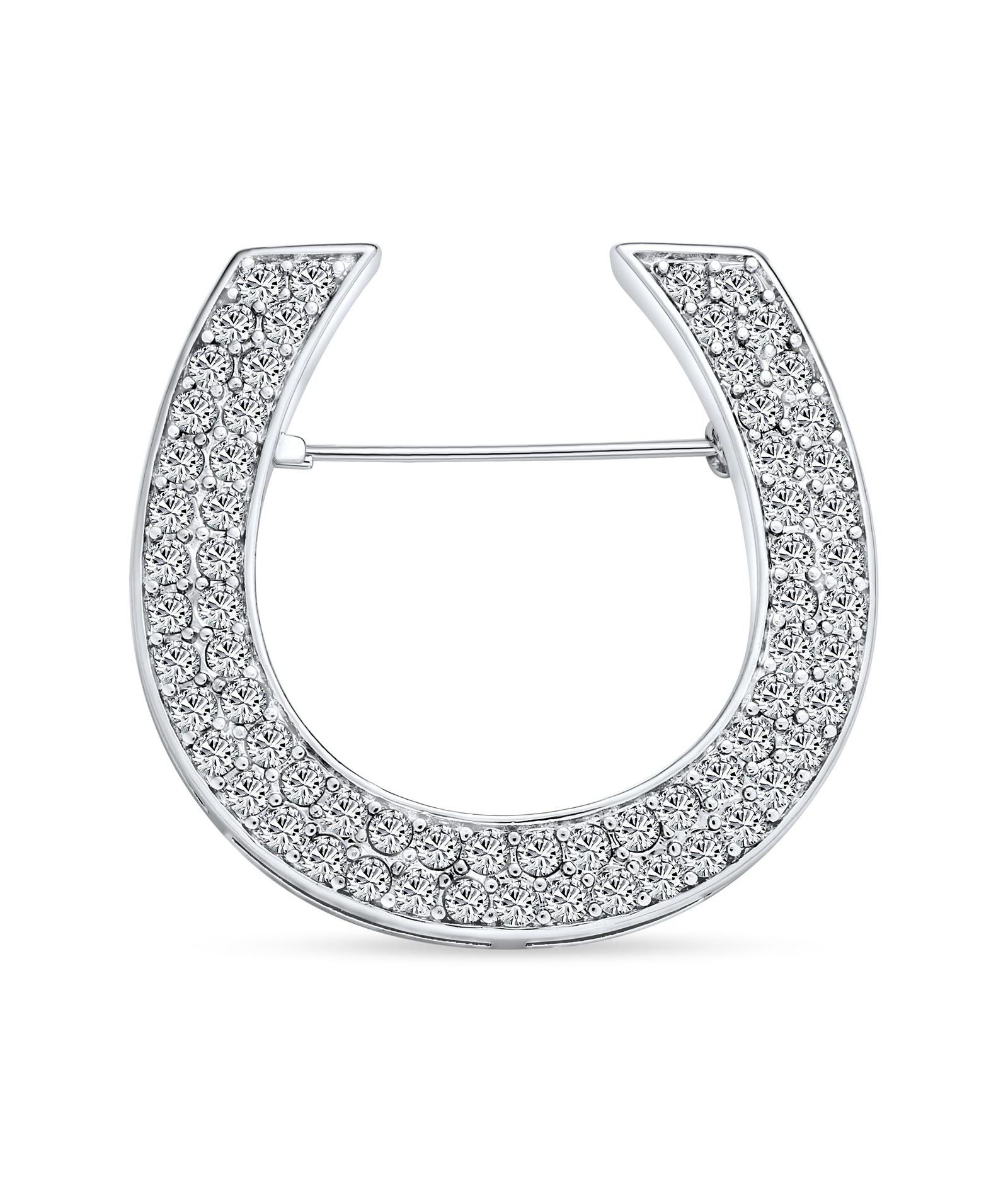 Bling Jewelry Equestrian Horseshoe CZ Large Statement Scarf Brooch Pin Silver Plated
