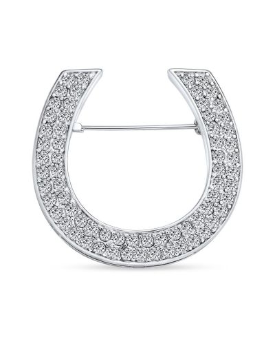 Брошь-зажим Bling Jewelry в виде подковы с крупным цирконием, посеребренная