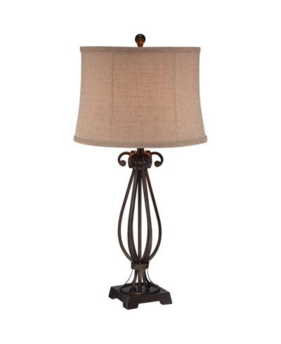 Regency Hill Taos Traditional Table Lamp 32" Tall Iron Open Scroll Base Neutral Burlap Shade for Bedroom Living Room Bedside Nightstand Office Kids