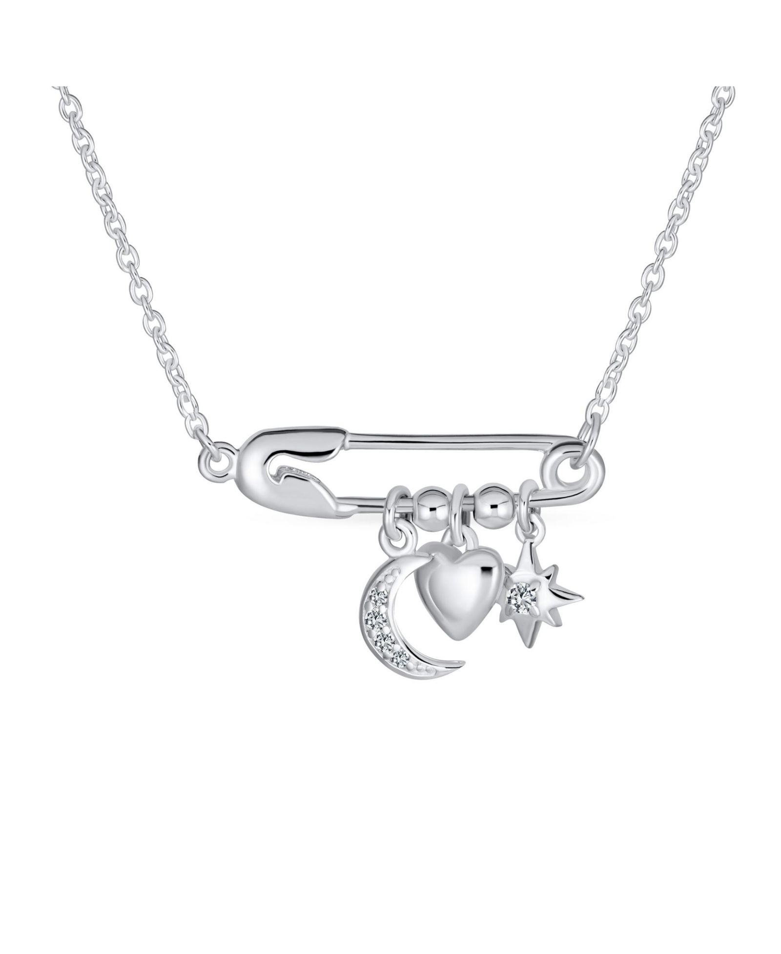 Bling Jewelry ожерелье с подвеской в виде булавки и звездными шармами из стерлингового серебра .925