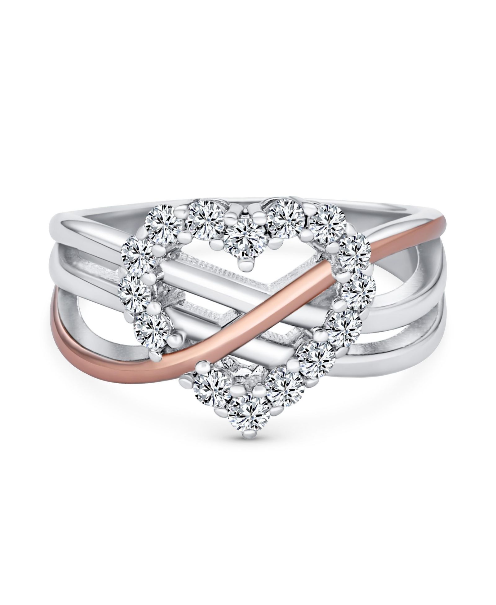 Bling Jewelry Романтическое кольцо с цирконием CZ Pave Infinity Forever Heart из розового золота и стерлингового серебра