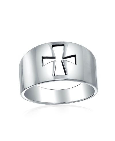 Bling Jewelry Religious Cut-out Cross Signet Ring Wide Band .925 Sterling Silver