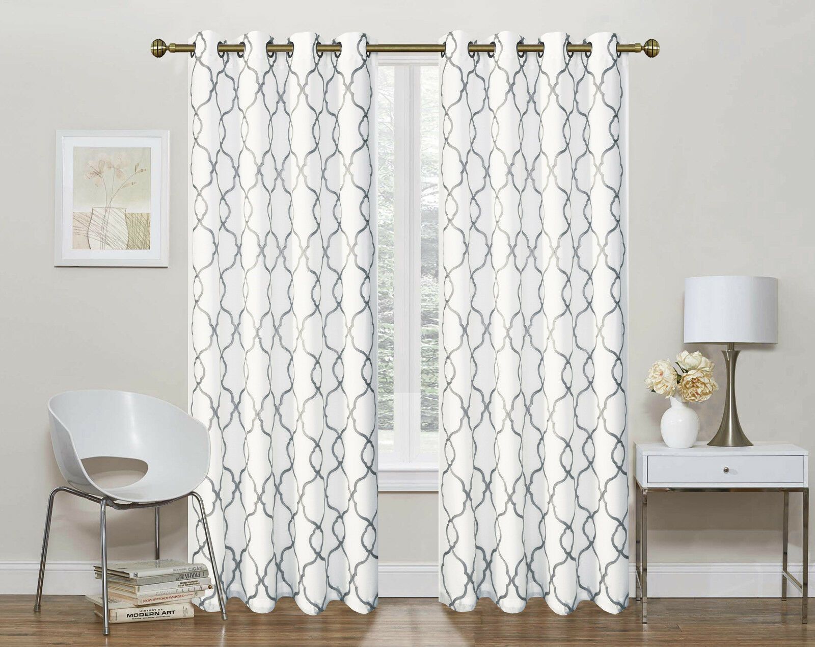 Шторы Kate Aurora 2 Pack Geo Trellis Double Layered Sheer Embroidered