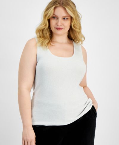 Tahari ASL Plus Size Metallic Rib-Knit Scoop-Neck Tank