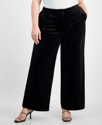 Tahari ASL Plus Size Velvet Mid-Rise Wide-Leg Pants