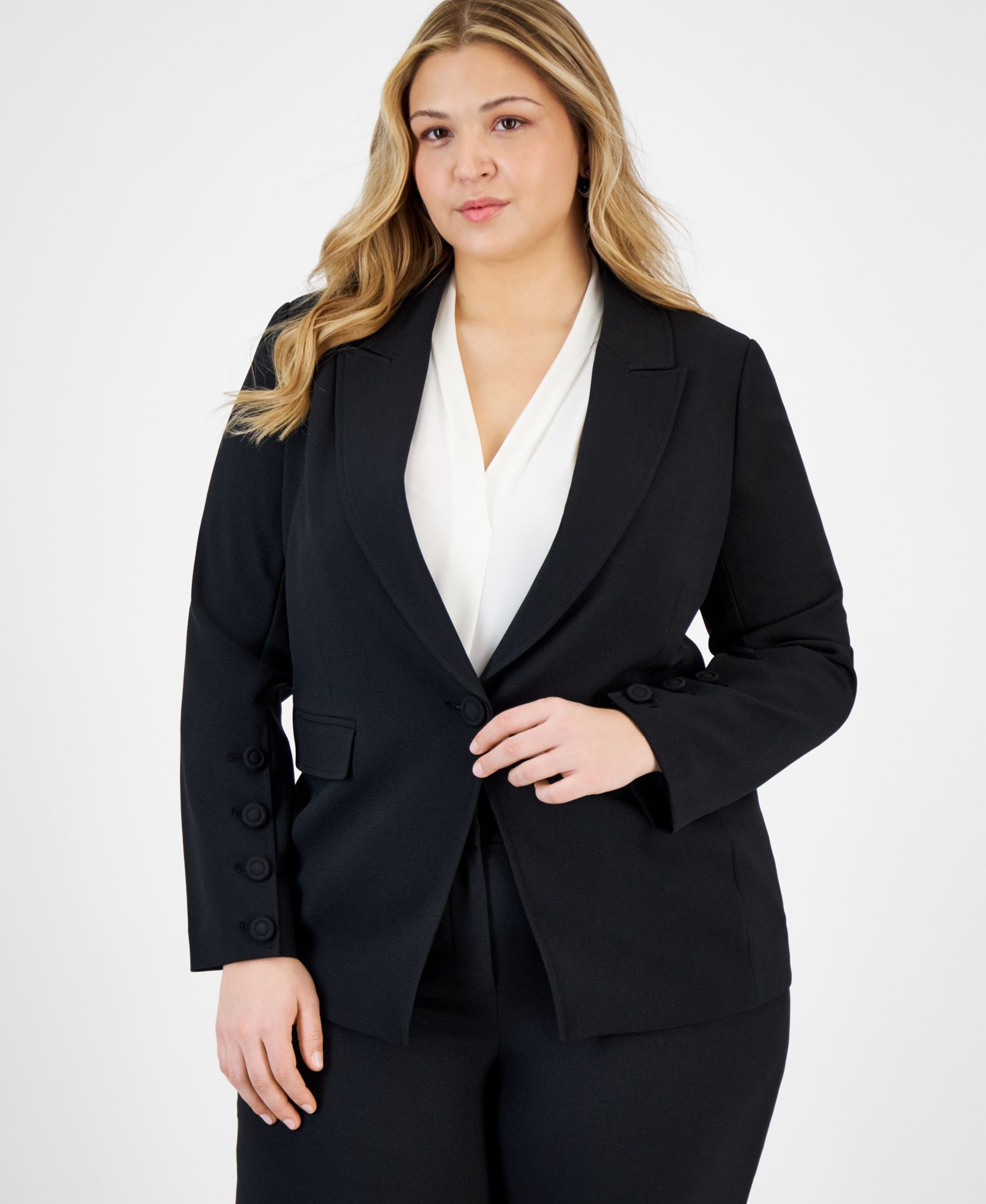 Tahari ASL Plus Size Long-Sleeve One-Button Blazer