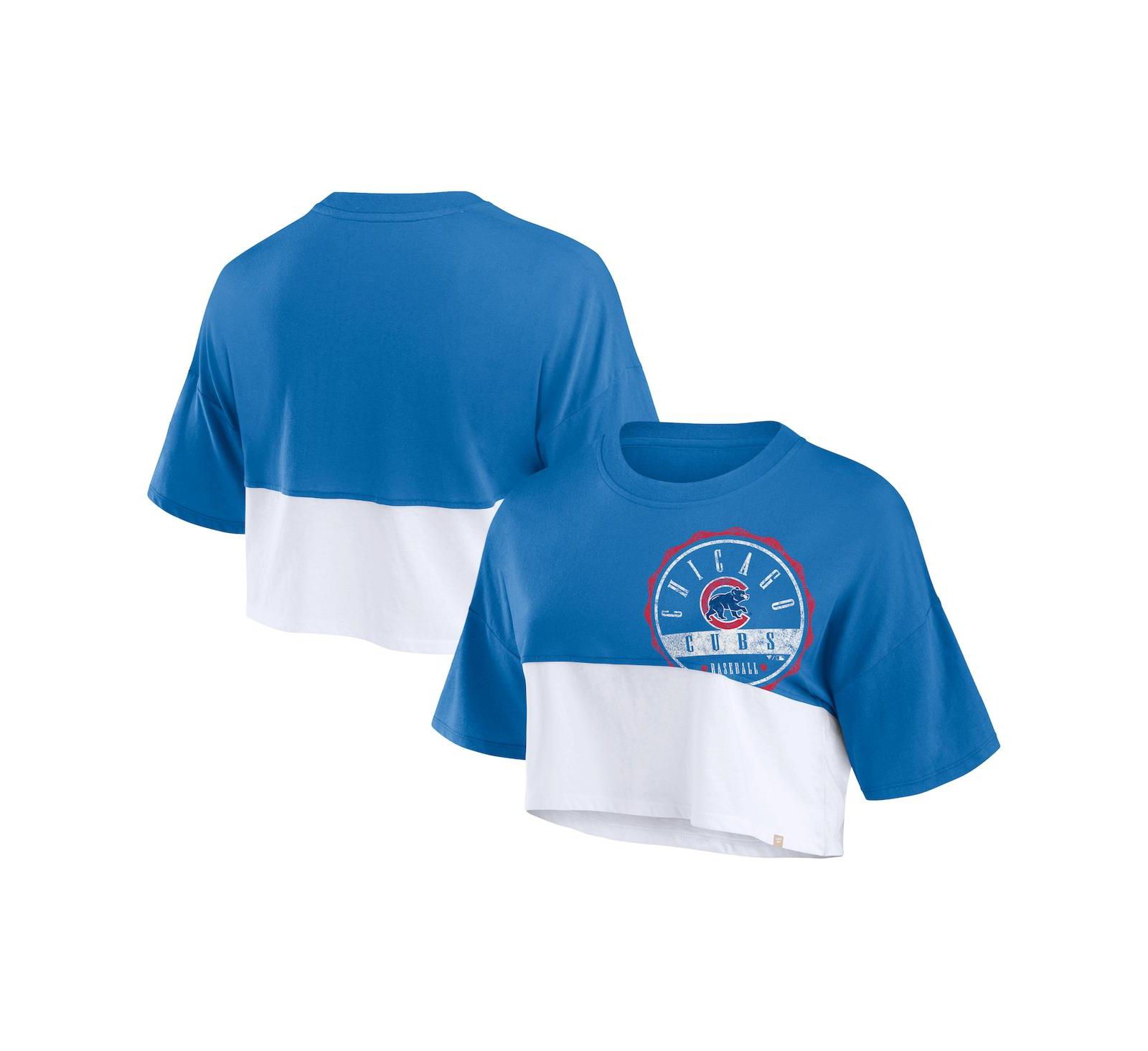 Fanatics Women's Royal/ Chicago Cubs Color Split Boxy Cropped T-Shirt