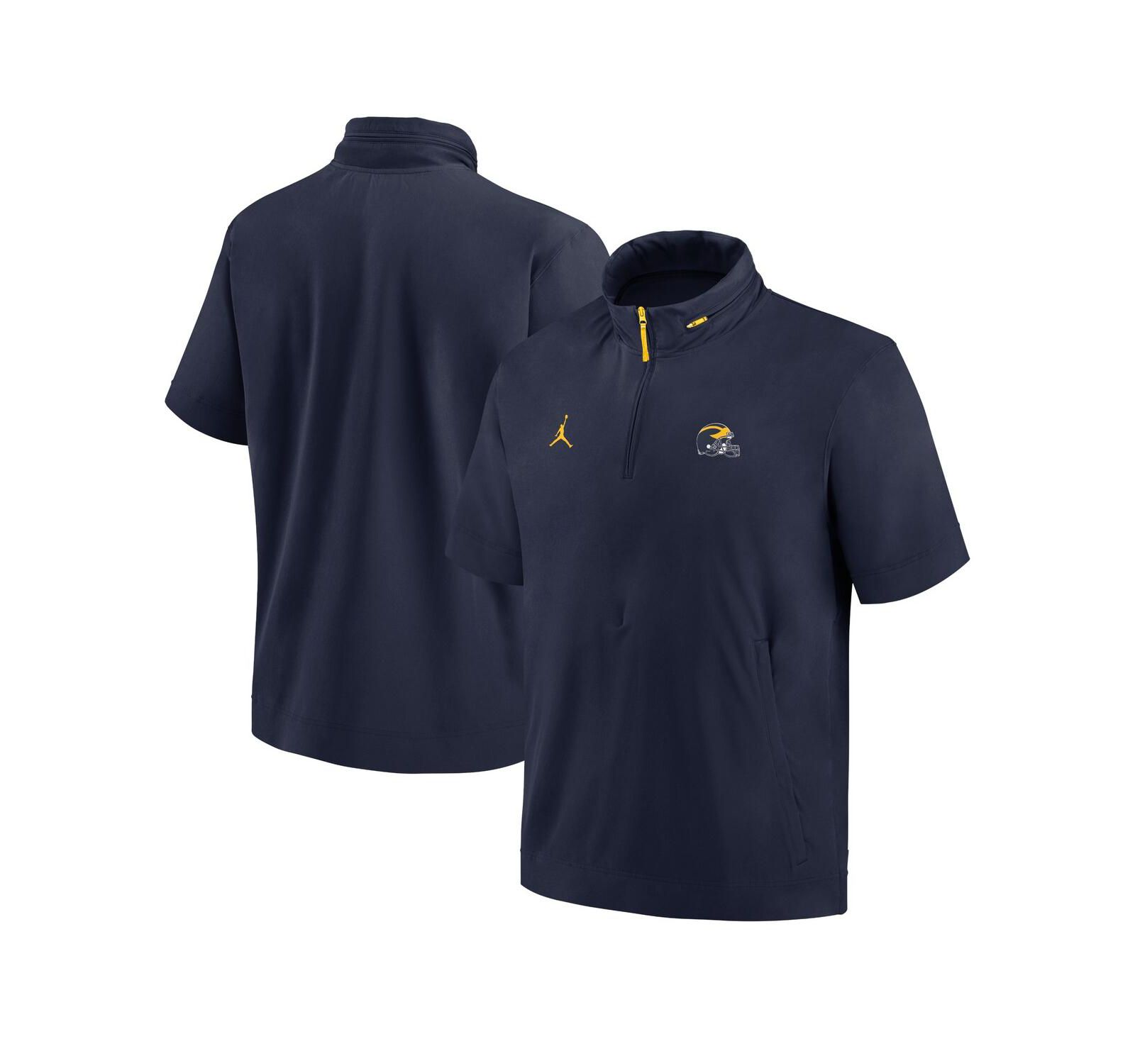 Jordan Men's Michigan Wolverines 2024 Sideline Coach Short Sleeve Half-Zip Hoodie Jacket