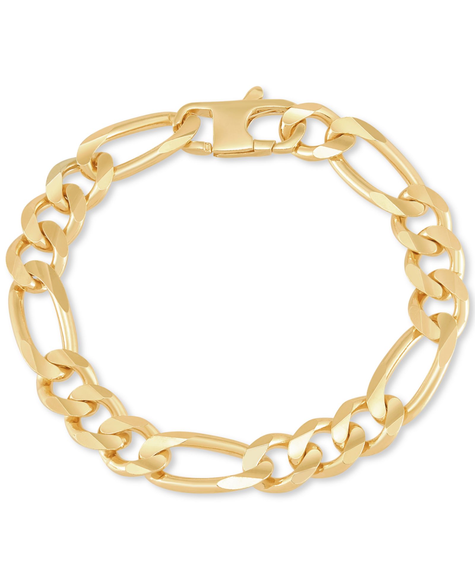 Italian Silver Мужской браслет Figaro 18K Gold-Plated