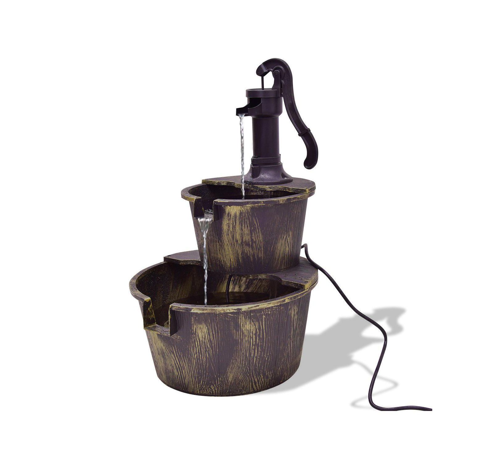 Slickblue 2 Tiers Outdoor Barrel Waterfall Fountain with Pump