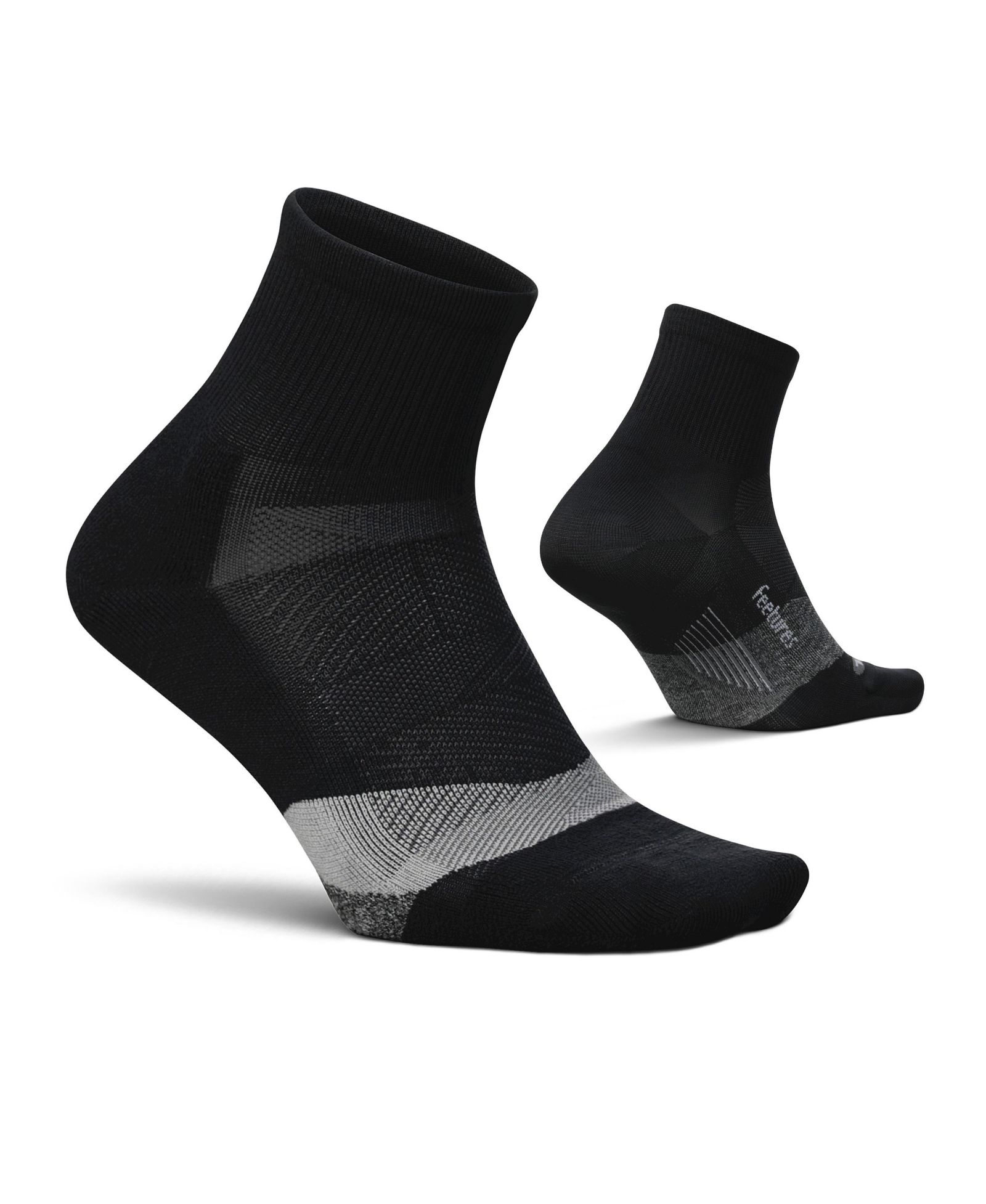 Feetures Men's Elite Light Cushion Quarter Solid - Sport Sock with Targeted Compression - New Black