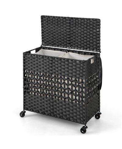Large 110L Laundry Hamper with 2 Sections and Removable Washable Liners for Bathroom