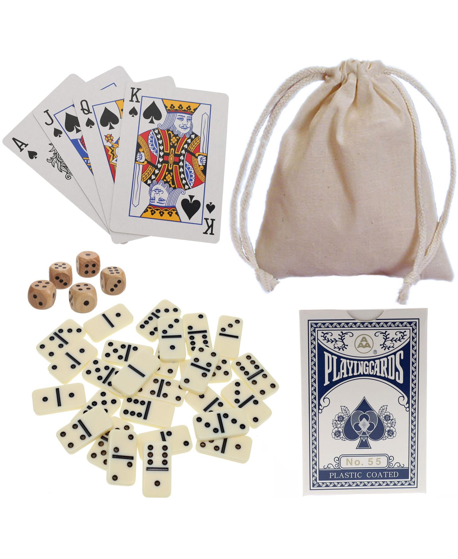Набор для путешествий WE Games Mini Double 6 Dominoes, Dice and Card Travel Game