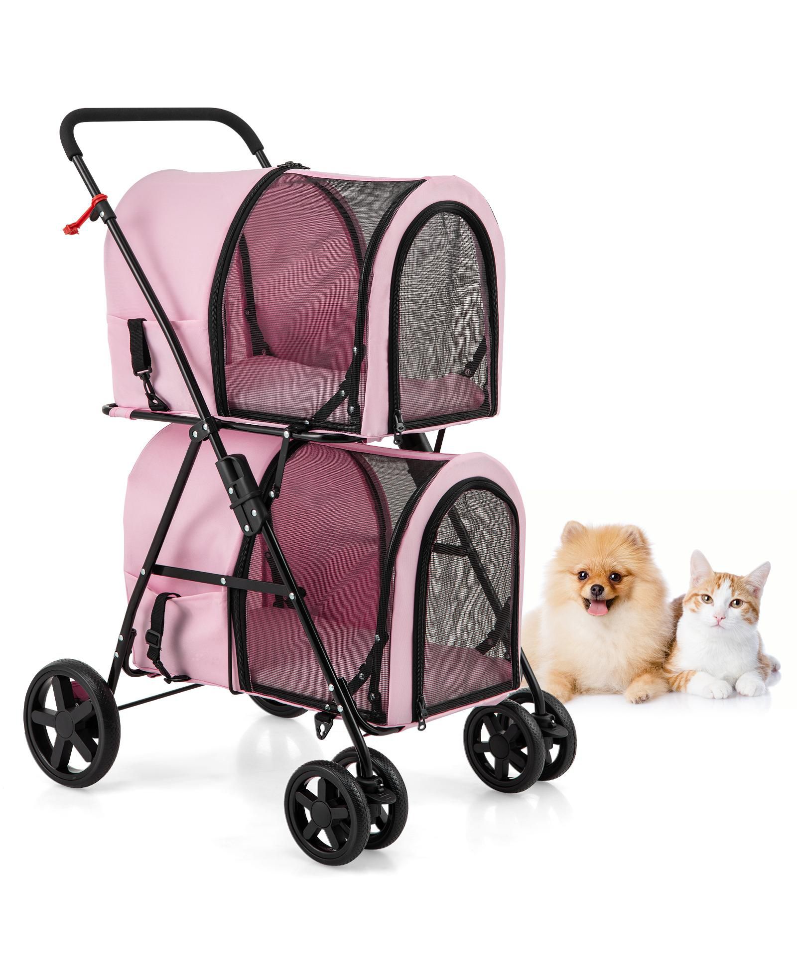 4-in-1 Double Pet Stroller with Detachable Carrier and Travel Carriage – Multi-functional Pet Travel Solution