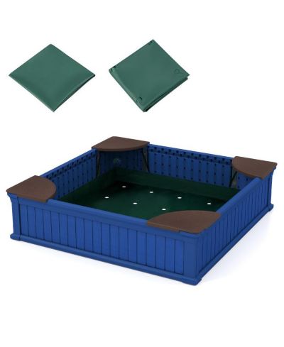 Slickblue Kids Outdoor Sandbox with Oxford Cover and 4-Corner Seats, 48", Ages 3+
