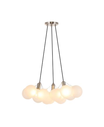 Aubrey 24" 3-Light Mid-Century Glam Frosted Glass Orb LED Chandelier, White/Brushed Nickel