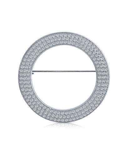 Bling Jewelry Eternity Open Circle of Life 3-Row Pave CZ Scarf Brooch Pin Silver Plated