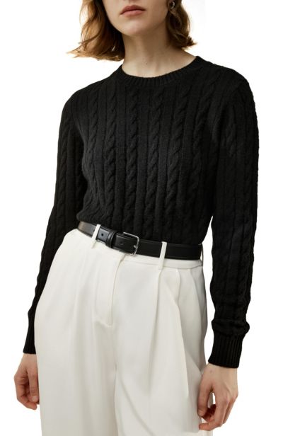 LILYSILK Women's Classic Cable Knit Sweater with Ribbed Edges