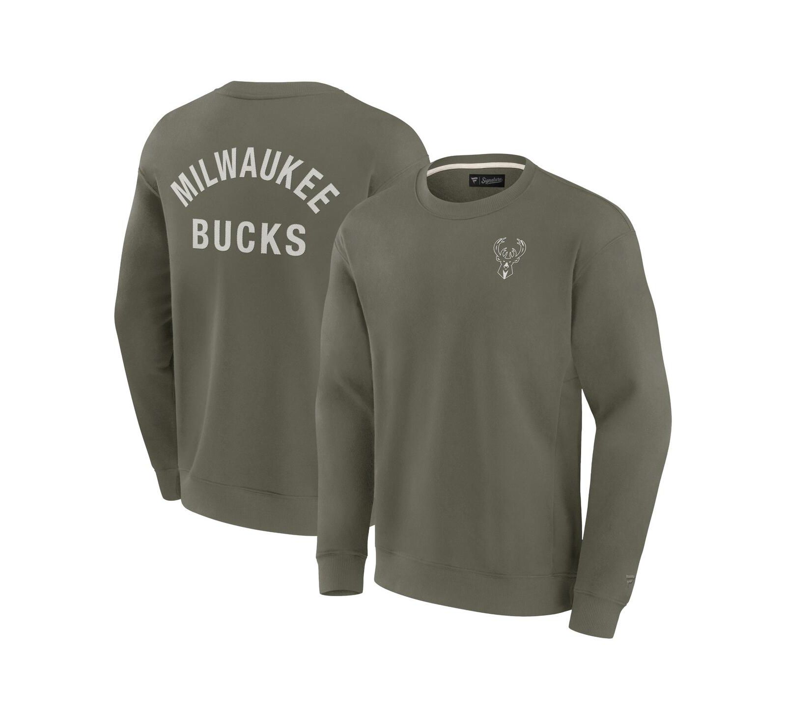 Унисекс свитшот Fanatics Signature Olive Milwaukee Bucks Super Soft Pullover Crew